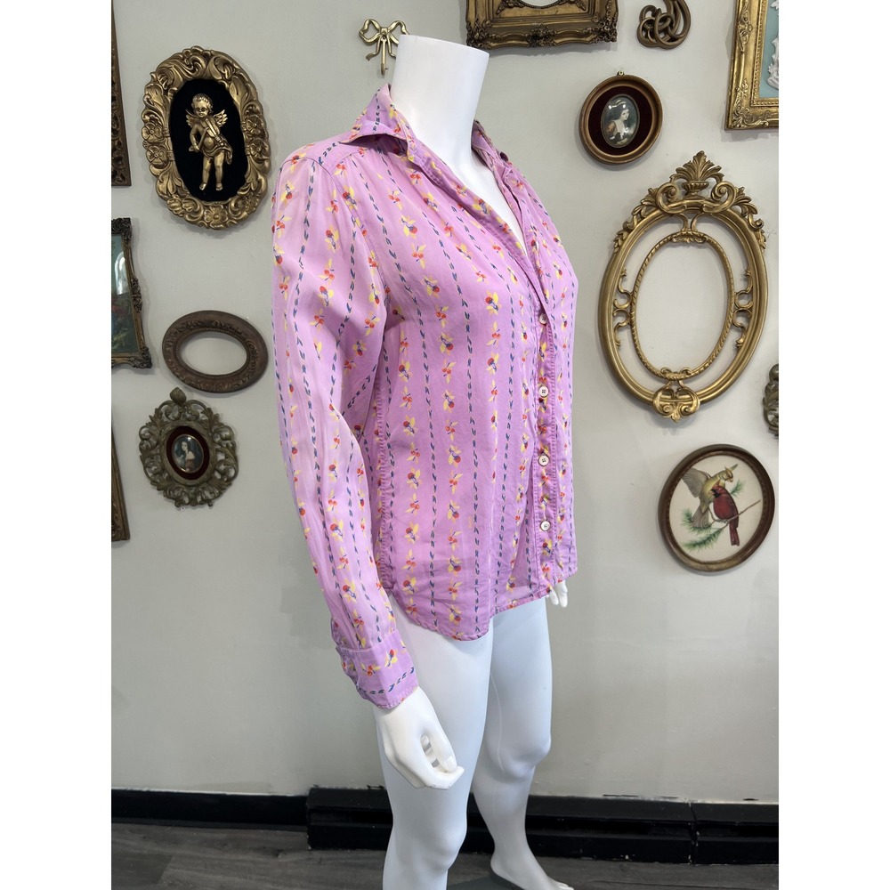 Celine Paris Vintage Pink Floral Stripe Long Sleeve Button Up Shirt Womens 42 - Picture 2 of 7